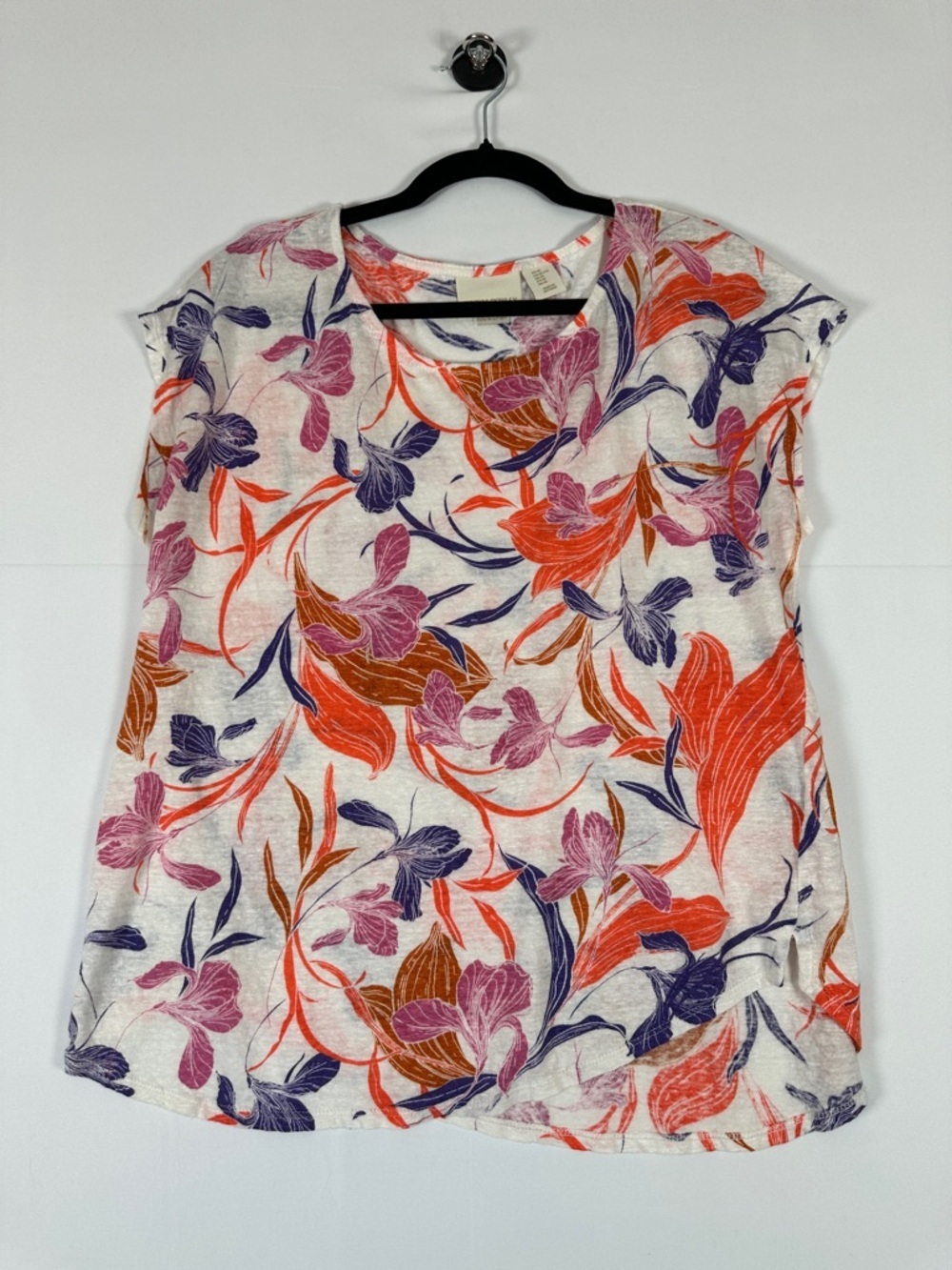 Cynthia Rowley Linen Floral Top XL Lightweight Summer Blouse XL Summer Vacation